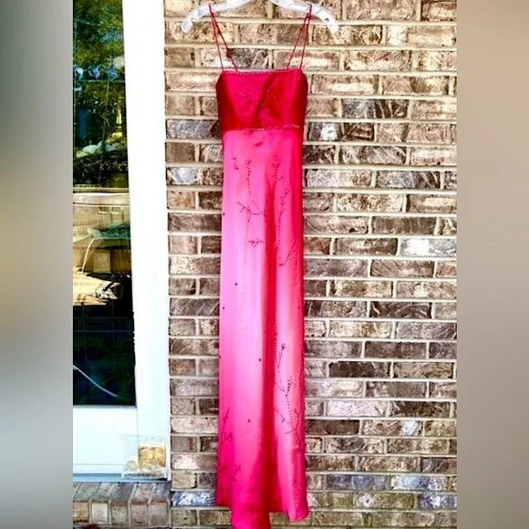 Vintage | Dresses | Vintage 9s Pink Beaded Botanical Embellishment Ombr Formal  Gown Prom Dress | Poshmark